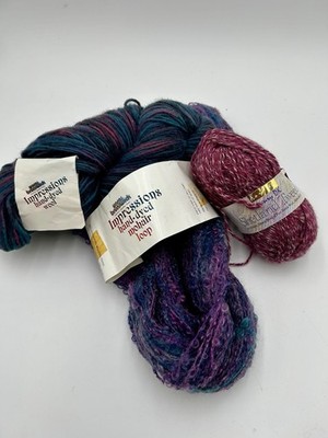 Yarns Brunswick Impressions Hand Dyed Mohair, And Two Wool Skeins Lot