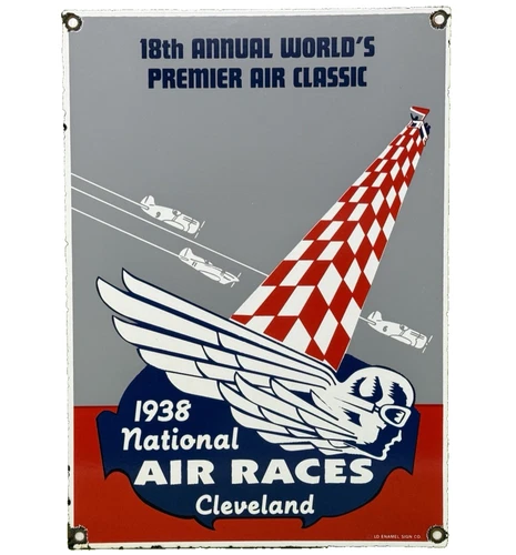 VINTAGE NATIONAL AIR RACES PORCELAIN SIGN CLEVELAND OH AVIATION HANGAR AIRPLANE