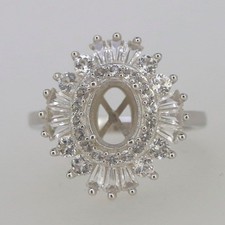 925 Sterling Silver 8x6mm Oval Semi Mount Ring Ballerina Sunburst Halo Ring