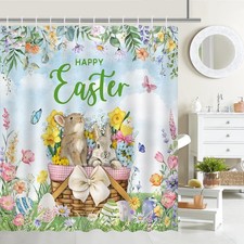 Easter Shower Curtain Spring Bunny Easter Eggs Colorful Floral Bathroom Shower C