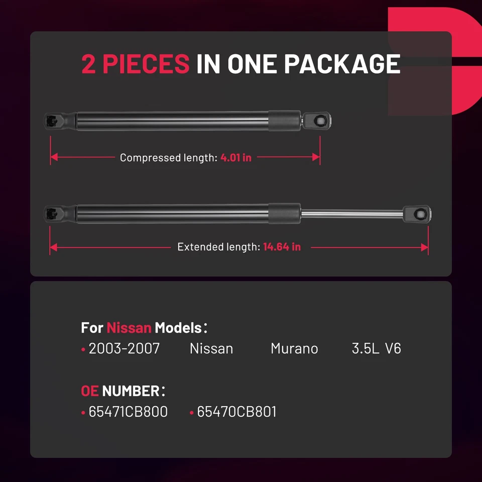 2PCS Front Hood Lift Supports Shock Struts For Nissan Murano Z50 2003-2007 6328 Foto 2 de 4