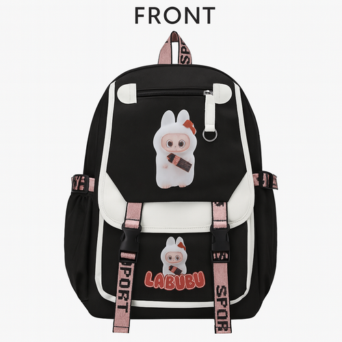 Fashion Animated Backpack with USB Charging Port Black Pink 18.11x11.42 Inch. - Picture 6 of 24