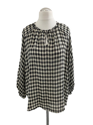 Max Mara Intrend Lockere Tunika-Bluse 100% Leinen kariert schwarz-weiß Gr.DE42