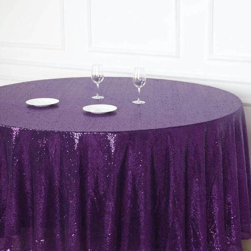 PURPLE Sequined 120" ROUND TABLECLOTH Designer Wedding Party Catering Linens - Picture 5 of 8
