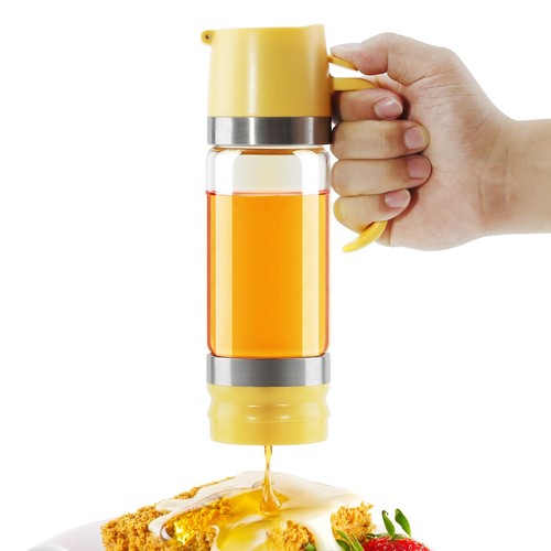 Glass Honey Dispenser Pot, No Drip 12 OZ Honey Jar with Handle, Syrup Dispens...