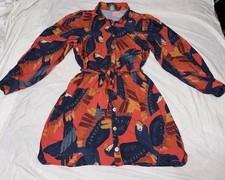 NWOT. FARM RIO Anthropologie Button-Front Shirt Dress in Red Floral Parrot (G) L
