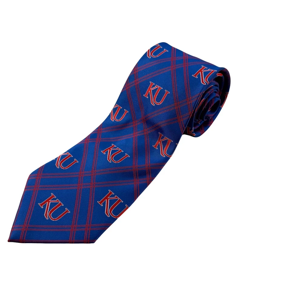 Gravata Eagles Wings KU Kansas Jayhawks padrão xadrez gravata esportiva equipe colegial - Imagem 2 de 4