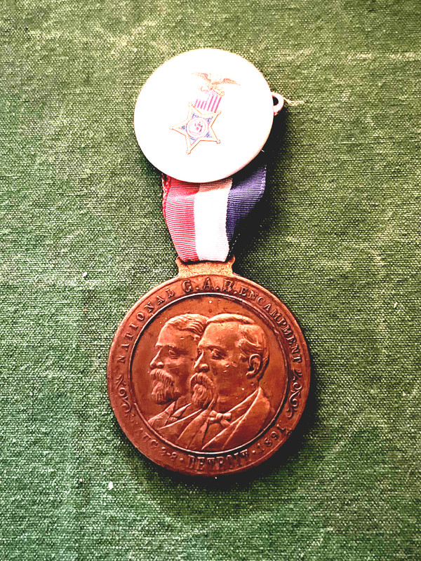 1891 GAR 25th Encampment Detroit MI  Medal Watch Fob Medallion with pin