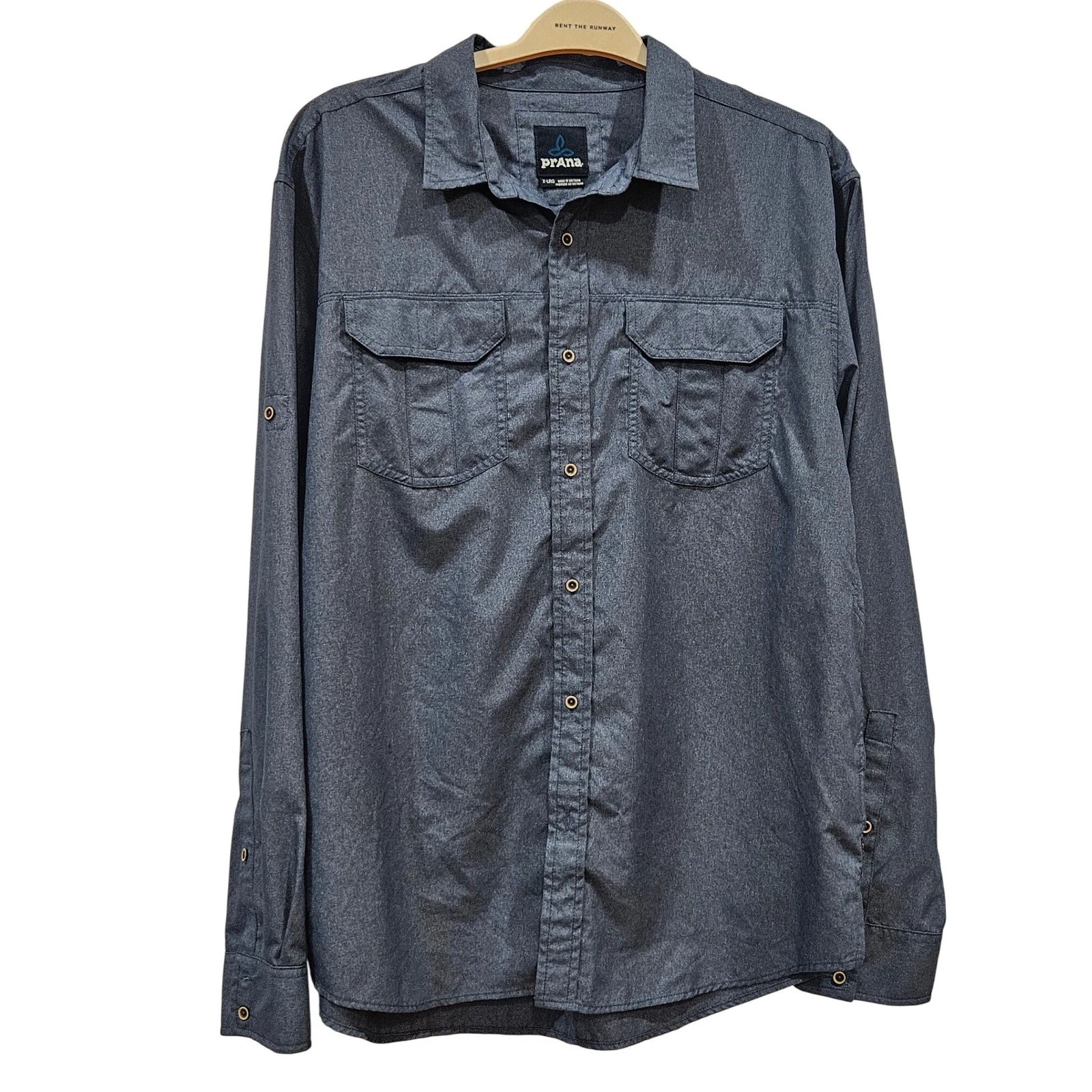 Prana Mens XL Blue Long Sleeve Button Down Roll Tab Hiking Shirt