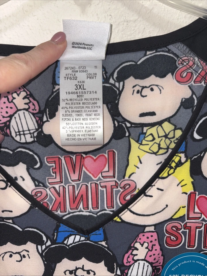 Lucy Cherokee Scrubs Tooniforms Peanuts V Neck Top 2XL New With Tags - Image 2 of 4