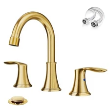  Widespread 8 Inch 3 Holes Bathroom Faucet，2 Handles Brushed Gold widespread