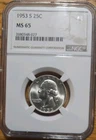 1953 S NGC 25C MS65 WASHINGTON QUARTER