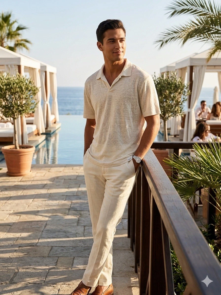 Onia Shaun Linen Polo Shirt XL Stone Retail $120 NWT