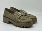 CHANEL 23B Calfskin Leather CC Logo Platform Loafers Flat Shoes Khaki $1575