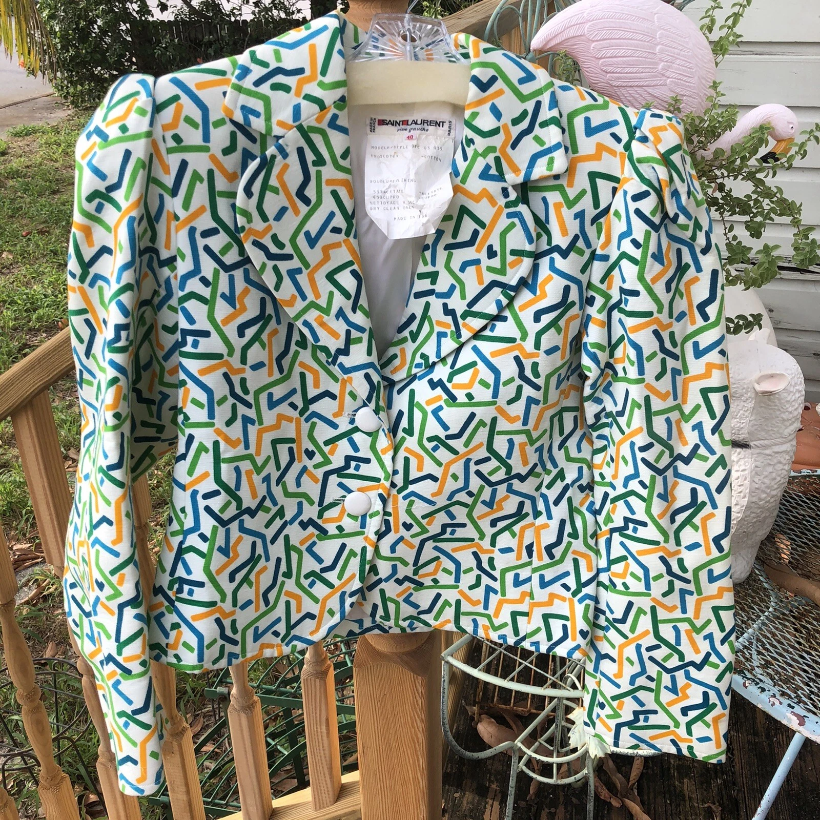 SAINT LAURENT (YSL) Giacca Saint Laurent YSL 40 verde blu giallo blazer Rive Gauche Paris vintage anni 80