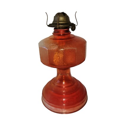 Eagle Red Glass Hurricane Lamp No Chimney Wick Cap 12 Sided Tank Embossed 
