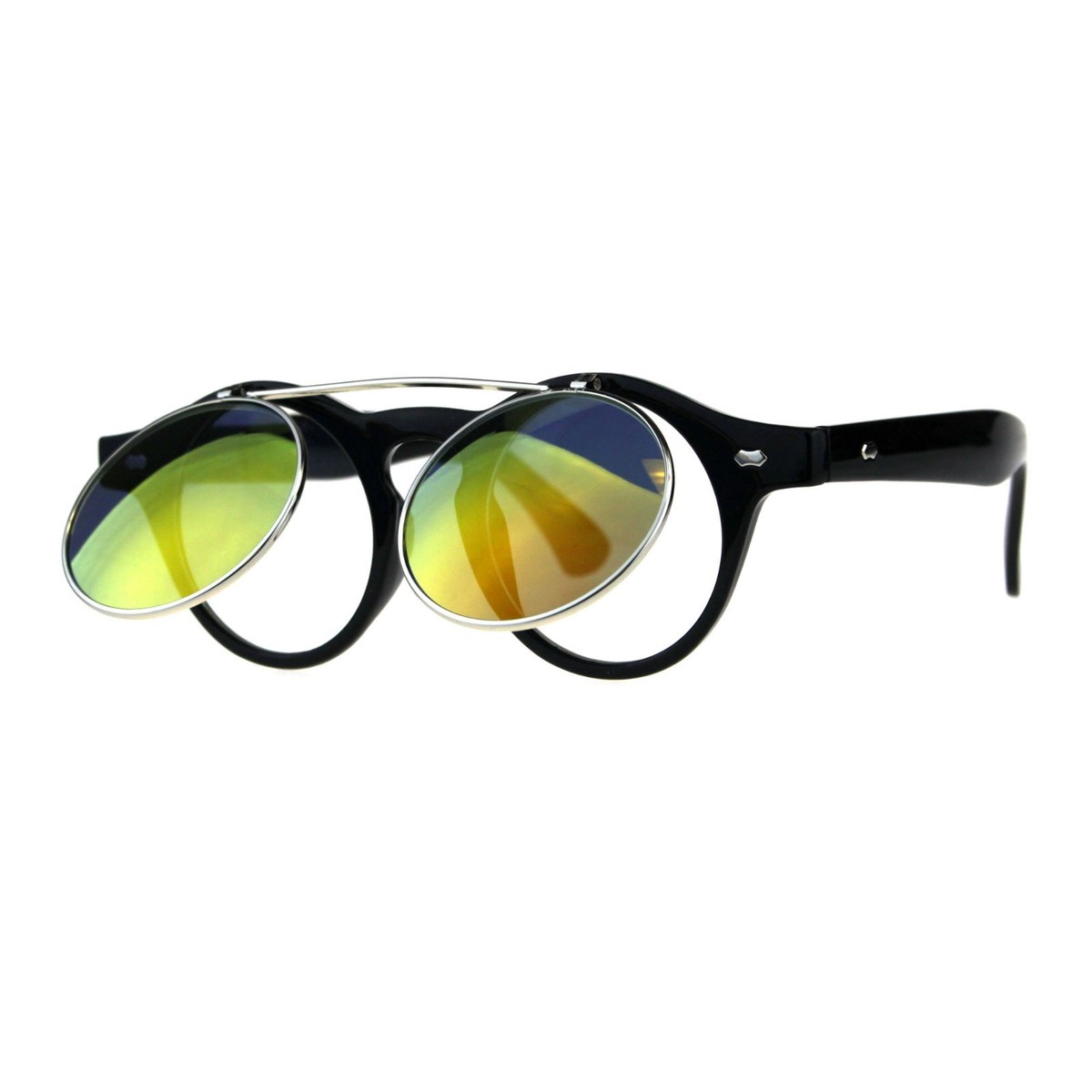 Flip Up Sunglasses Clear Lens Glasses Round Keyhole Unisex Mirror