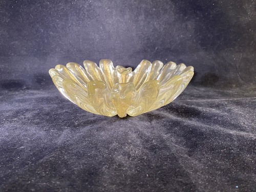 Erchole Barovier Fingers Bowl In Clear Murano Glass With Gold Leaf; Mid Century - Afbeelding 2 van 13