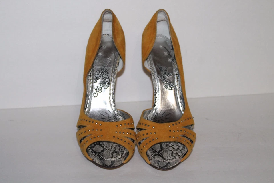 Naughty Monkey Peeptoe Heels, #0471-700, Yellow/Slv, Leather, Women's US Size 10 - Image 2 of 4