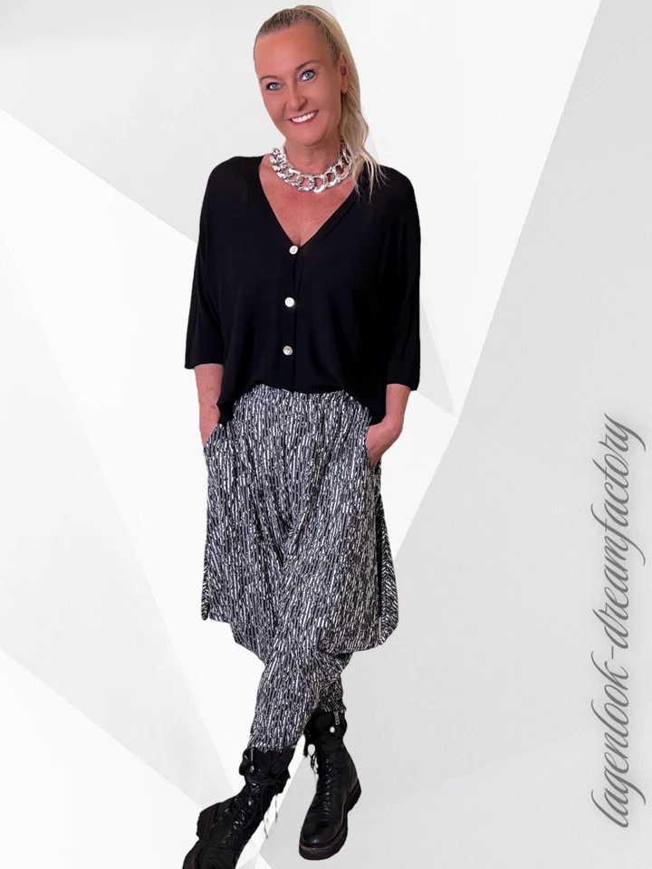 MY OBSESSION MYO-Lagenlook Stiefel-Flügelhose Eingriff-Taschen grau Jaquard 44 46 48 50 52