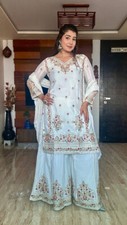 Pakistani Style Chinnon Silk Kurta And Palazzo With Dupatta For Wedding Wear