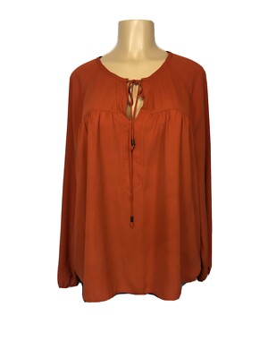 Chaus Pullover Rust Peasant Tunic Shirt Women Size L Casual Semi Sheer Tops