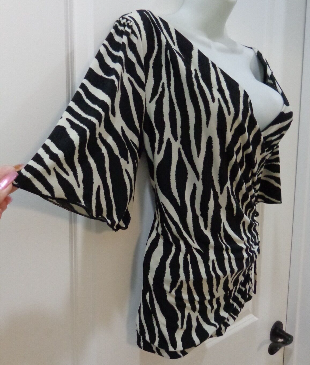 I.N. San Francisco💗Zebra Surplice Side Ruched Flare SS Stretch