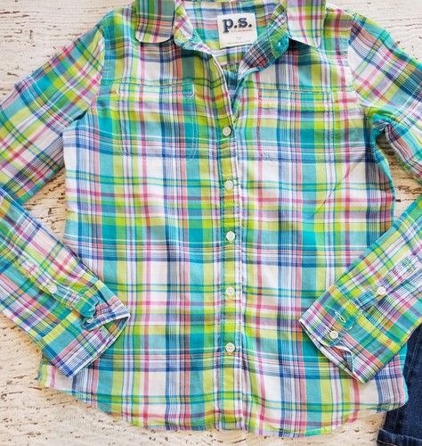 Aeropostale 8 10 Girls Plaid Button Shirt and Rolled Cuff Jeans EUC - Picture 3 of 5