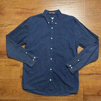 Apolis Global Citizen Button Up Shirt XL Blue Stripe Modern City Preppy Eco Lux