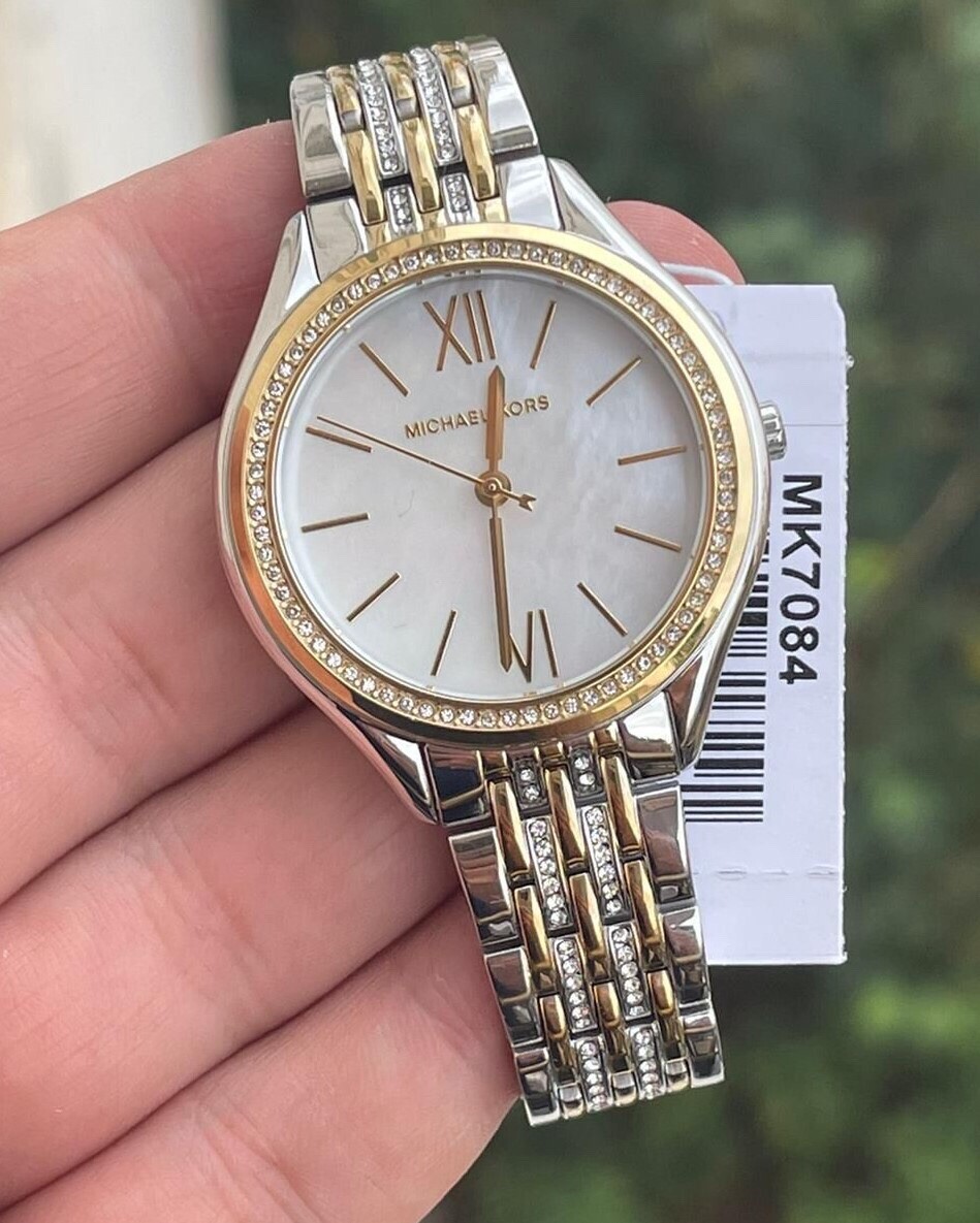 Michael Kors Mindy Three-Hand Silver Gold Tone Alloy Watch