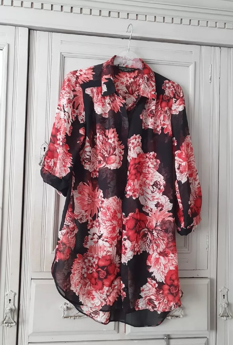 Dorothy Perkins Sheer Floral Blouse. Black Red Pink Floral Blouse