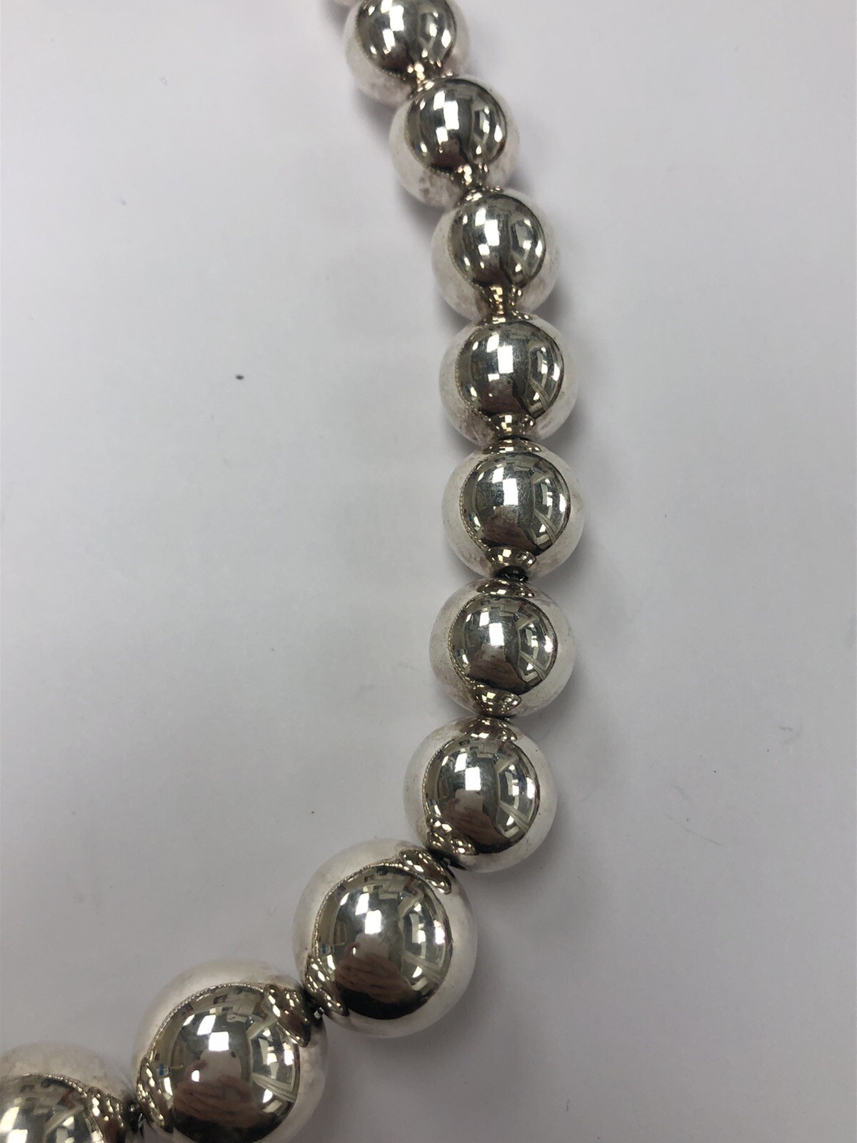 Graduated Bead Necklace Sterling Silver with Gem