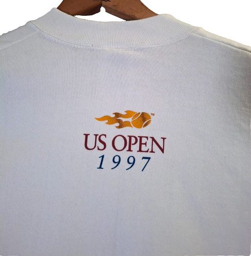 VTG 1997 US Open Tennis Crewneck Sweatshirt Men's L White Pro Player Tag 90s USA - Picture 8 of 8