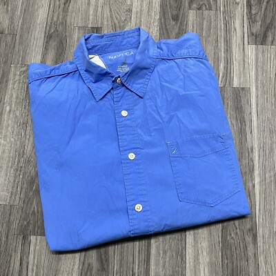 NAUTICA Button Down Collared Long Sleeve Blue Casual Shirt Men's Size XL