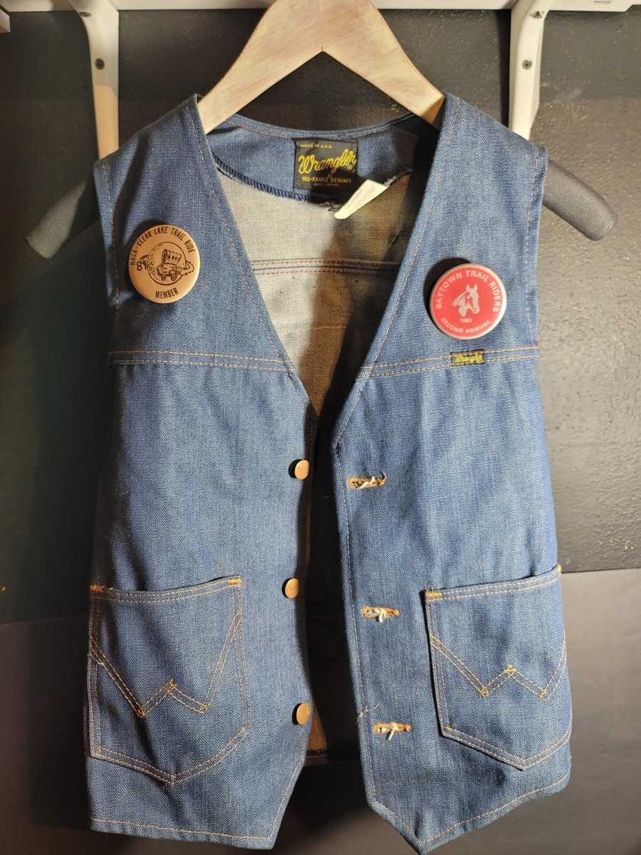 Vintage 80s Wrangler Jean Vest Redneck Riders Patch Buttons Vintage 80s Wrangler Jean Vest Redneck Riders Patch Buttons