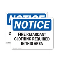 (2 Pack) Fire Retardant Clothing Required OSHA Notice Sign Decal Metal Plastic
