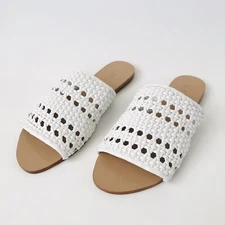 RAYE Artesia White Woven Slide Flat Sandals Size 10