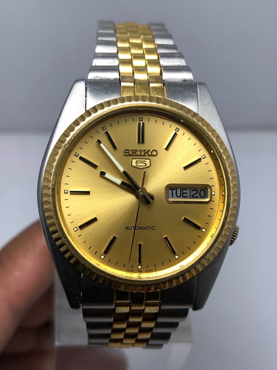 時計 SEIKO 7009-3170 Vintage] Seiko 5 Automatic 7009-3170 Day Date Gold Men's