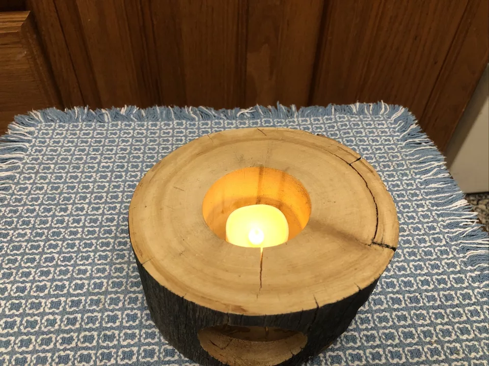 Spinning Aspen Candle Dog Holder Decor 5" x 3” Wood Votive Stump Light Pet Doggy - Image 2 of 4