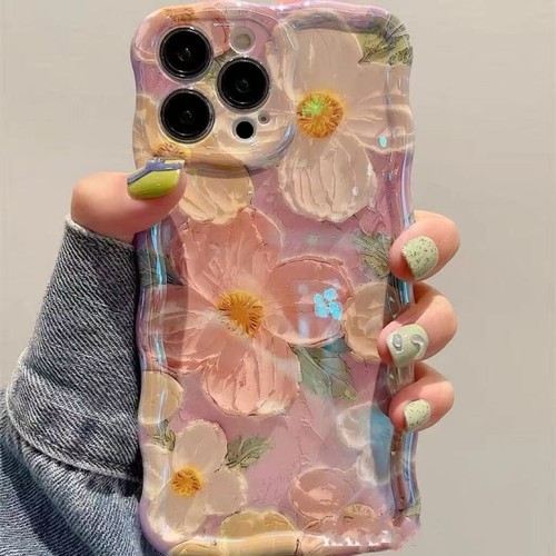Coque téléphone peinture huile pour 15 16 Pro Max 14 13 12 fleurs souple antichoc - Photo 13 sur 18