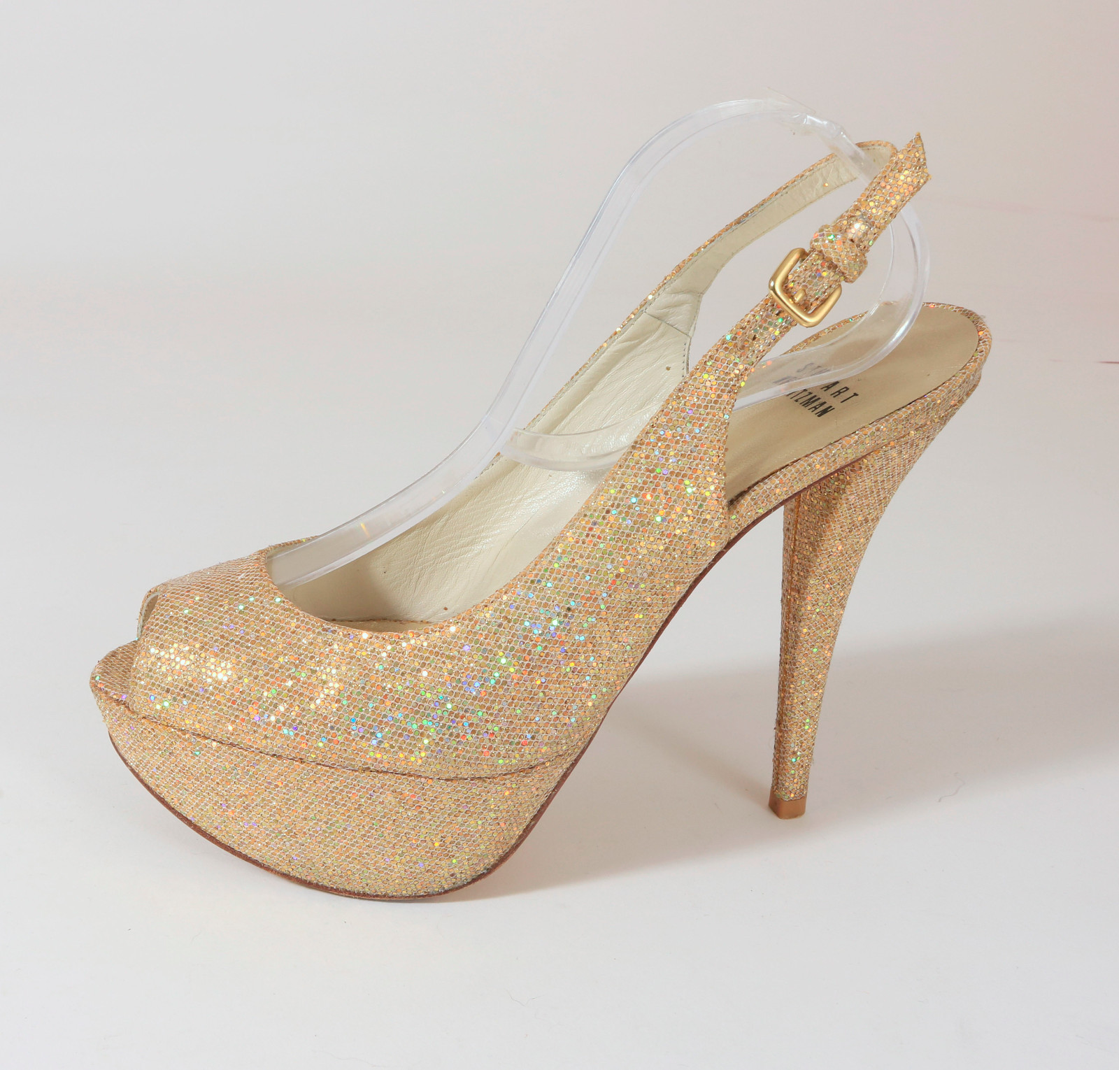 Stuart Weitzman Gold Glitter Platforms Leather Sole U… Gem