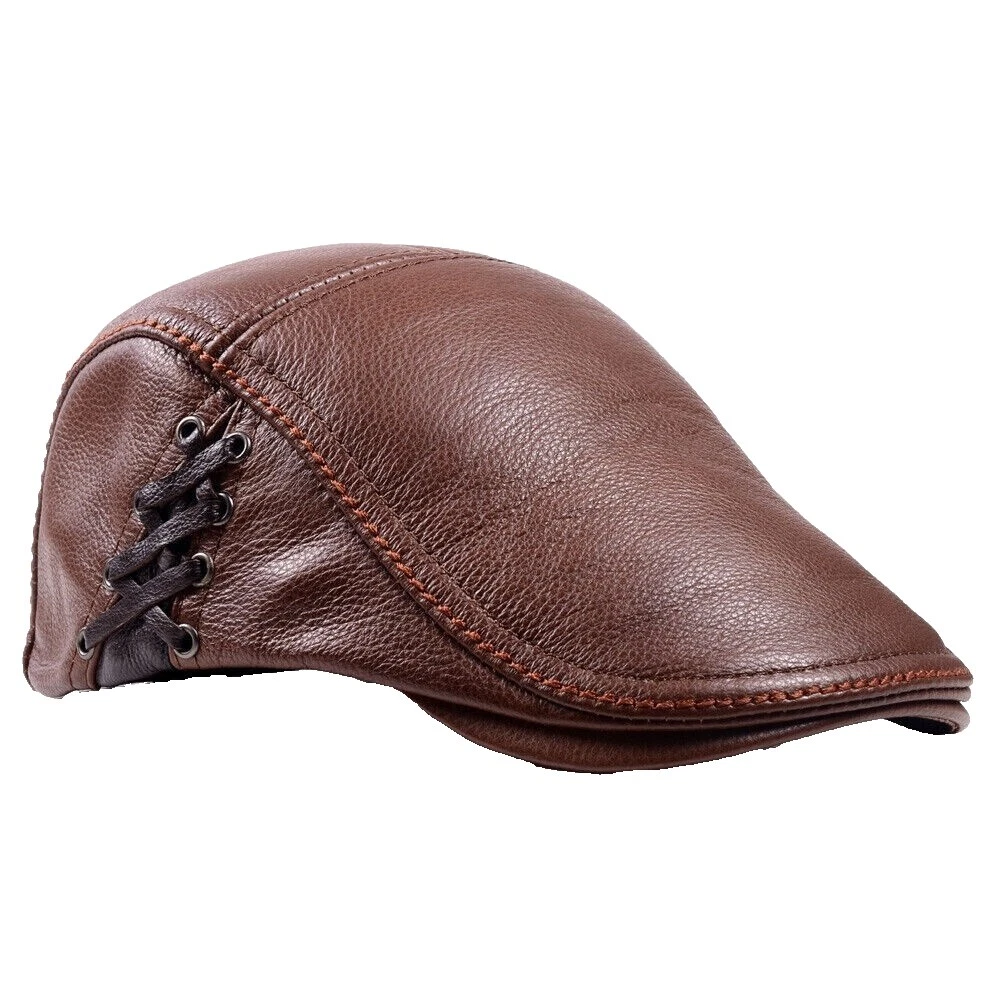 Size L Brown Leather Hats for Men