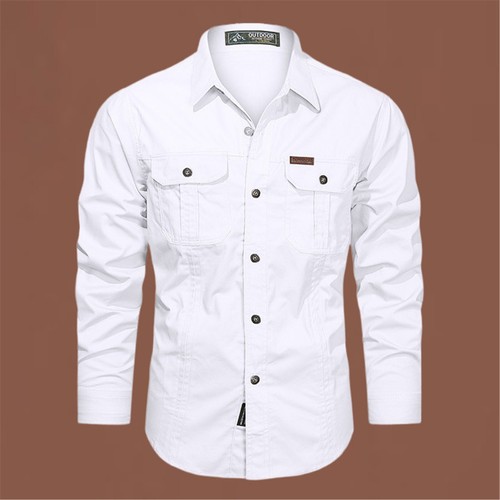 Mens Cargo Shirt Lapel Neck Tops Men Comfy Long Sleeve Hiking Blouse Regular Fit - Picture 10 of 20