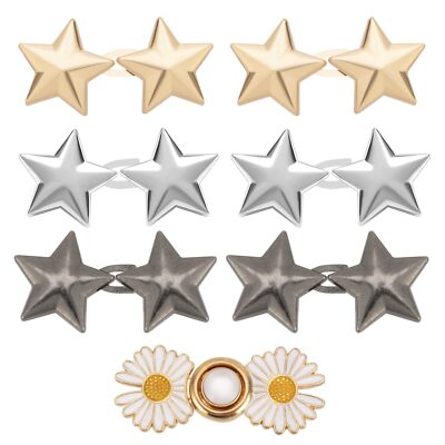14 PCS Adjustable Waist Clips Waist Button Pins for Pants with Stars and Dais...