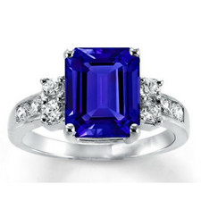 Sterling Silver Radiant Simulated Blue Sapphire CZ Solitaire Ring