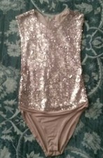 Ladies Rose Gold Sequin Dance Leotard Size Small w/snap crotch