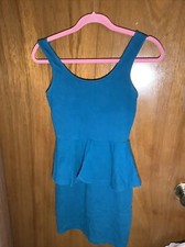 Forever 21 Jersey Knit Tank Dress Peplum Ruffle At Waist Teal- Small