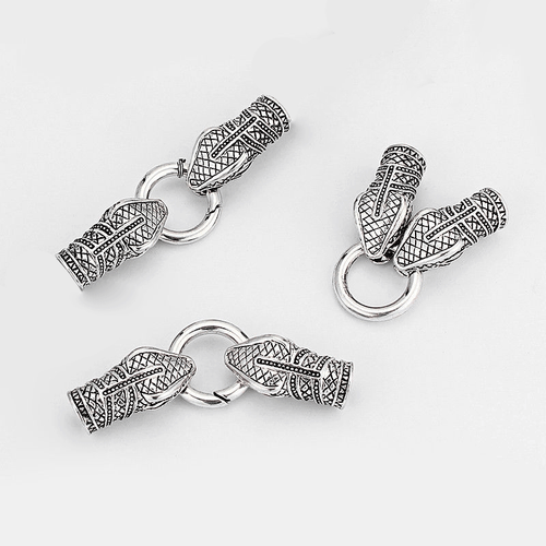 2Sets Antique Silver Snake Head End Cap With Spring 10mm Clasp For Round Leather - Picture 2 of 4