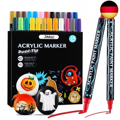 Acrylstifte für Steine, 24 Farben Wasserfest Dual Tip Marker Stifte für Papier,