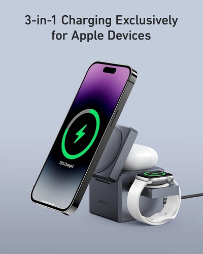 Anker MagSafe Support Chargeur Sans Fil 15W 3 en 1 Cube Pliable pour iPhone|Reconditionné - Photo 3 sur 7